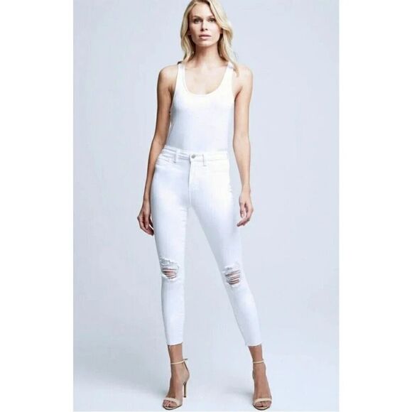 L'agence Margot Skinny High Rise Blanc White Distressed Womens Jeans size 28 - Picture 1 of 6